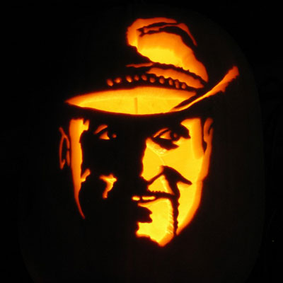 Tallahassee the Zombie from Zombieland carved into a pumpkin