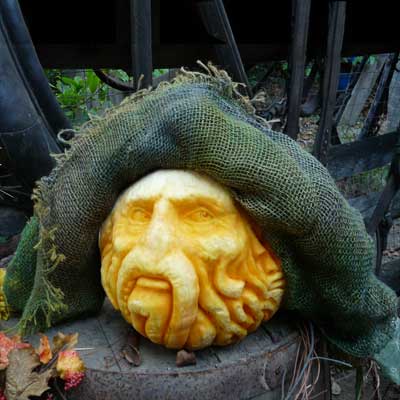 Davy Jones from Pirates of the Caribbean carved into a pumpkin