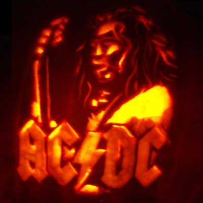 Angus Young from AC/DC carved into a pumpkin