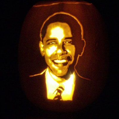 President Barack Obama carved into a pumpkin