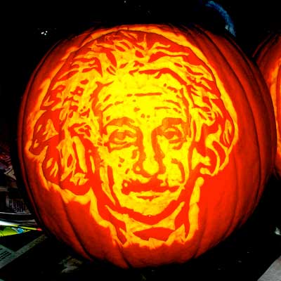 Albert Einstein carved into a pumpkin