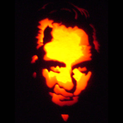 Johnny Cash carved into a pumpkin