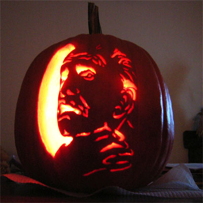 Vincent Price carved into a pumpkin