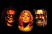left to right: Boris Karloff, Marilyn Monroe and Jack Nicholson craved in pumpkins