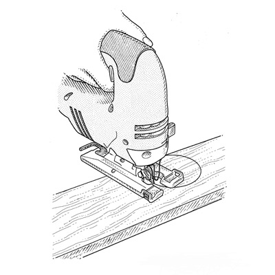 illustration of jigsaw making hole for doorknob replacement