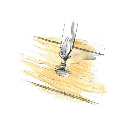 illustration of popped nail in floorboard