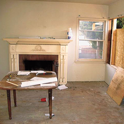 Living room of this bungalow before remodel