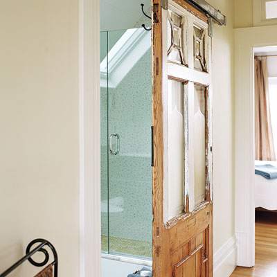 Salvaged sliding door in the remodeled MIller Pelaez home