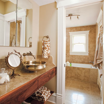 Folk victorian powder room and bath