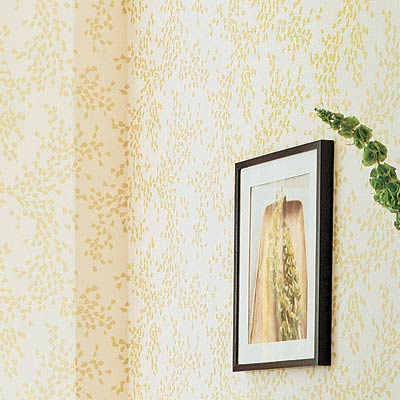 living room with patterned walls