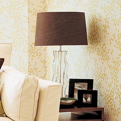 living room with glass table lamp