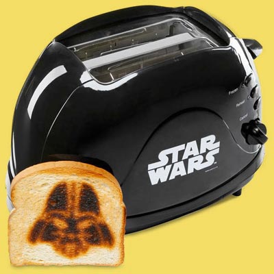 a Star Wars themed toaster that makes an imprint of Darth Vader on the bread