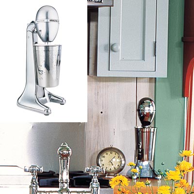 colorful cottage kitchen with retro drink mixer
