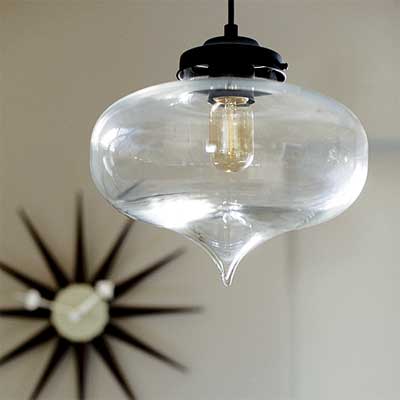 hand-blown glass pendents in this sunny kitchen remodel