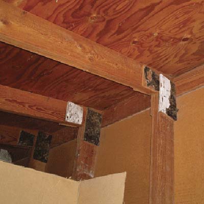 plywood gussets used to support joists