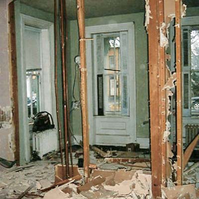 debris-covered parlor