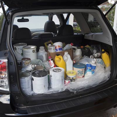 household products in trunk of a car