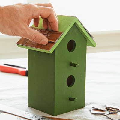 vinyl tile used as roof on birdhouse