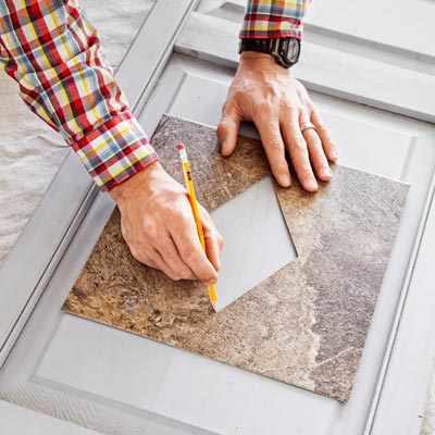 using vinyl tile to trace a shape onto a wood shutter