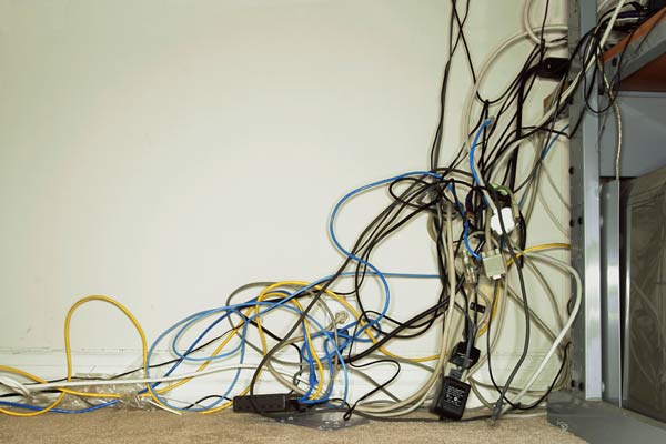 tangled TV and cable cords