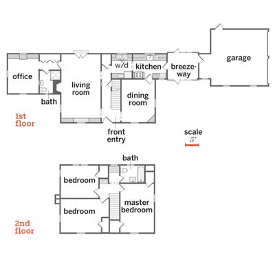 floor plan of 1938 colonial revival home remodel