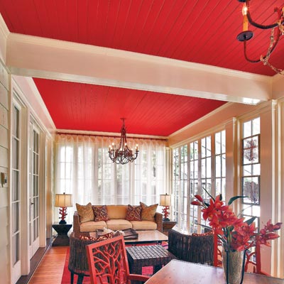 color used to tie together a room with a high ceiling and make it look cozier