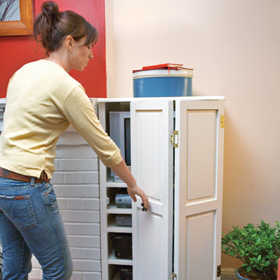 shutter-doored cabinet made from old shutters