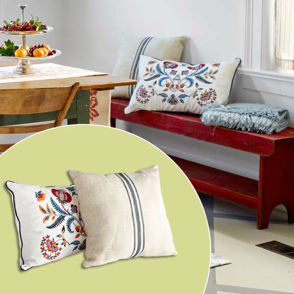 get this look festive farmhouse dining room with throw pillows