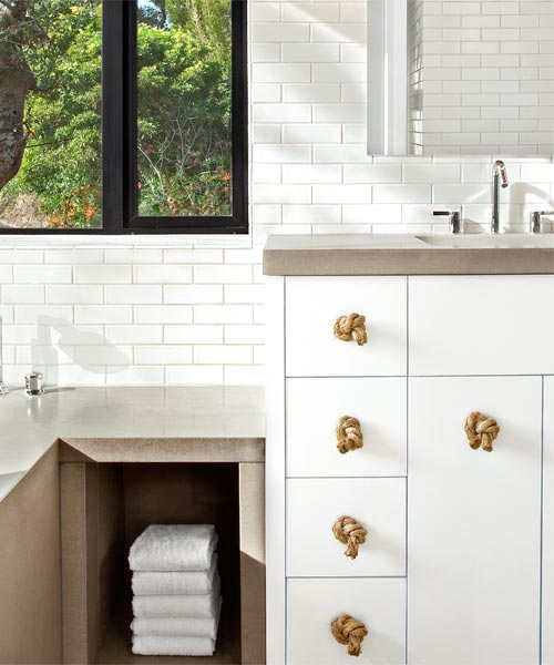 Manila Rope used as Drawer Knobs as an example of Low-Cost Custom Details from Design Pros' Own Homes from this old house