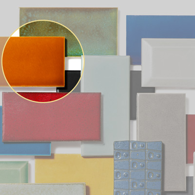 ceramic subway tile with orange gloss