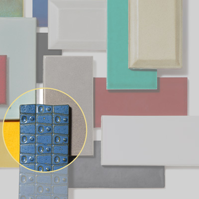 ceramic subway tile blue pattern with dots and contoured edges