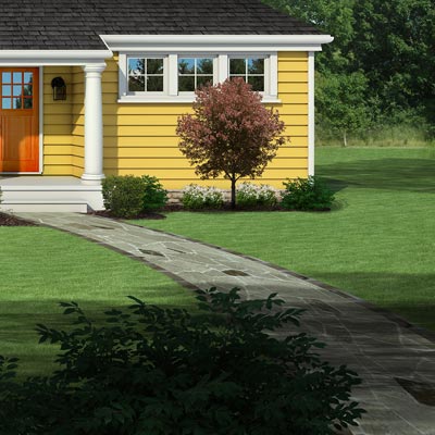 Photoshop rendering of a ranch exterior remodel focusing on the flagstone pathway