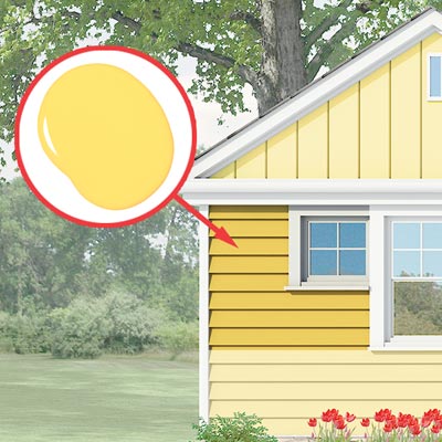 Photoshop rendering of a ranch exterior remodel with inset of paint daub