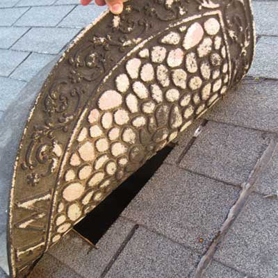 a welcome mat covering a hole in the roof from home inspection nightmares gallery twenty-seven