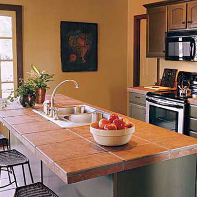 kitchen with yellow walls and tile countertop