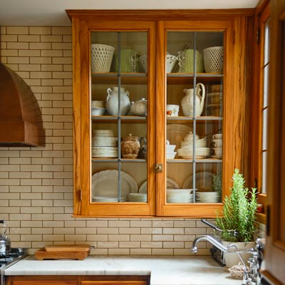kitchen with original gumwood cabinet fronts 