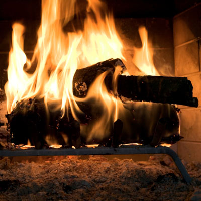 fire with logs in fireplace 