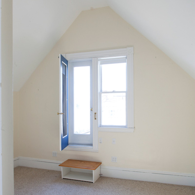 door to third-floor rooftop deck before remodel of TOH TV project house Cambridge