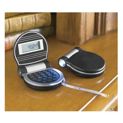 Calculator, tape measure, and LED flash light in one by Solutions