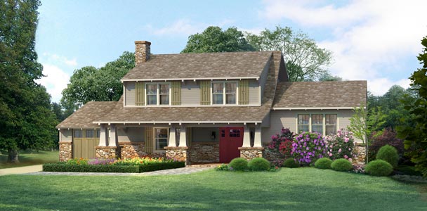 Photoshop remodel of a colonial to a Bungalow design