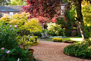 yard with brick walkway