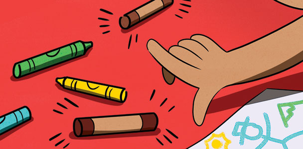 an illustration of a child seeing candy-like, potentially toxic crayons