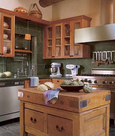 green tiled backsplash