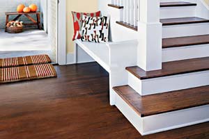 hardwood floor by a stairwell
