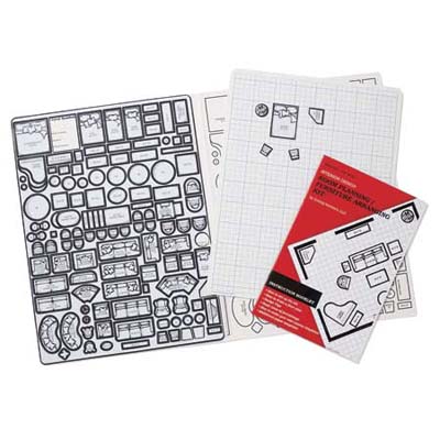 a grid pattern and furniture shapes for planning a room design