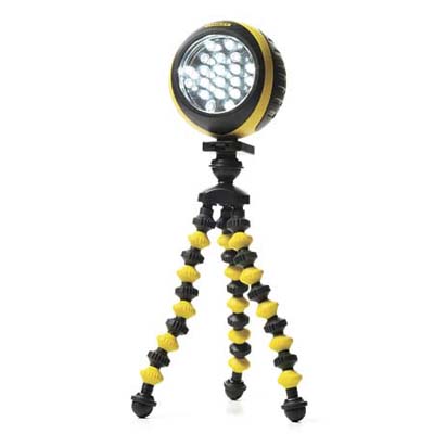 a flexible work light with a bendable tripod base