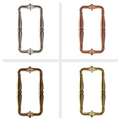 victorian-Style, solid brass, back-to-back pull pandle adds a touch of whimsy to a shower and is especially suited for baths in historical homes