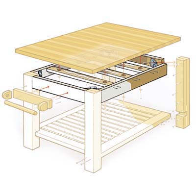 illustration of butcher-block island with the frame highlighted