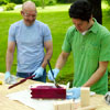 man staining pieces for kubb game