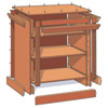 illustration detailing the cut parts necessary to build a small bookcase